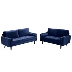 Vente-unique Canapé 3+2 Places En Velours FLEUET - Bleu Foncé -Vente-unique shop ensemble canape fleuet 12235508 32528726 1140x1140