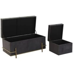 Pegane Ensemble De 3 Banquettes Coffres En MDF , Polyester Coloris Velours Gr... -Vente-unique shop ensemble de 3 banquettes coffres en mdf polyester coloris velours gris et metal dore 13499590 36971650 1140x1140