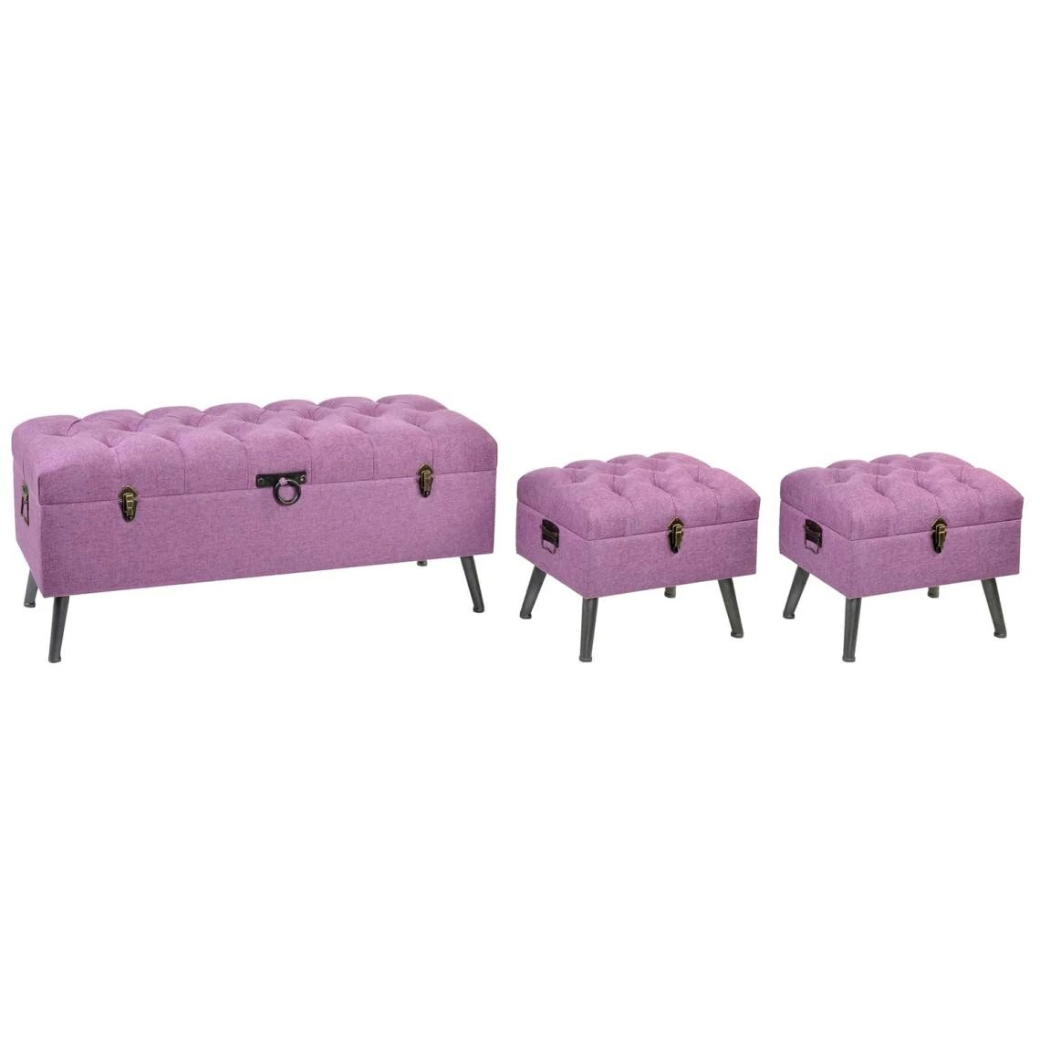 Pegane Ensemble De 3 Banquettes Coffres En Métal Doré , MDF Et Polyester Co... 4 Pegane Ensemble De 3 Banquettes Coffres En Métal Doré , MDF Et Polyester Co... – Image 2