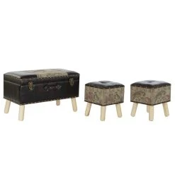 Pegane Ensemble De 3 Coffres Banquettes En Bois Et Lin Coloris Marron