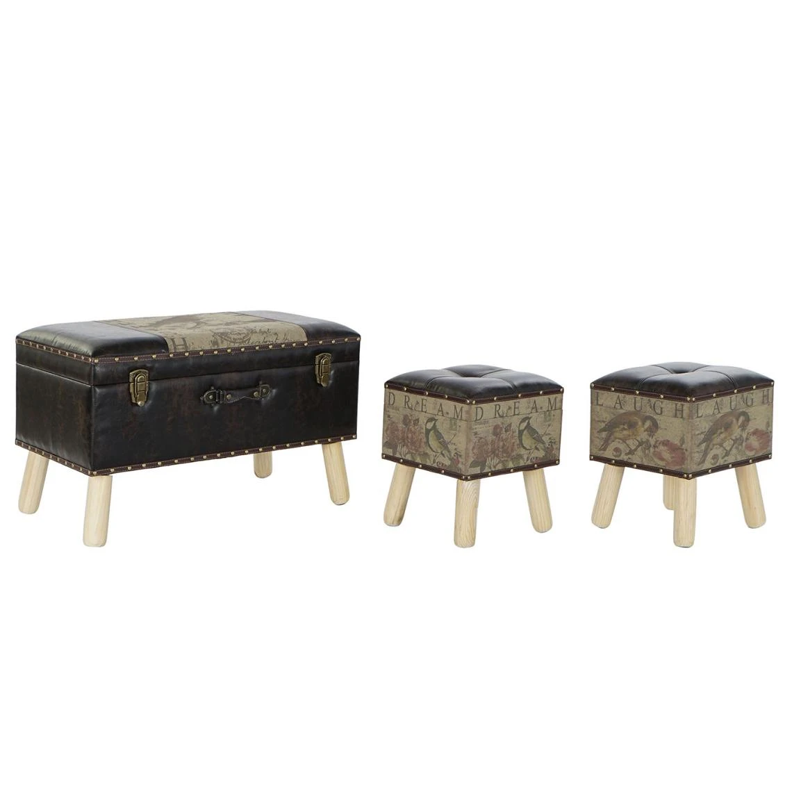 Pegane Ensemble De 3 Coffres Banquettes En Bois Et Lin Coloris Marron 3 Pegane Ensemble De 3 Coffres Banquettes En Bois Et Lin Coloris Marron