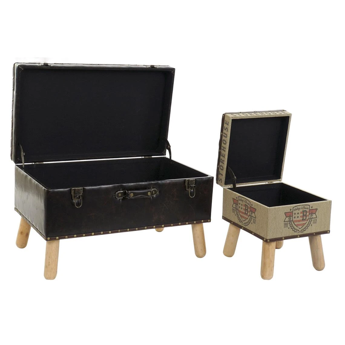 Pegane Ensemble De 3 Coffres Banquettes En Bois Et Lin Coloris Marron 4 Pegane Ensemble De 3 Coffres Banquettes En Bois Et Lin Coloris Marron – Image 2