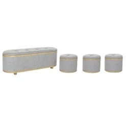 Pegane Ensemble De 4 Banquettes Coffres En Bois Et Polyester Coloris Gris - L...