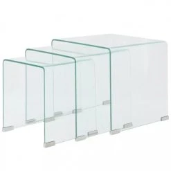 Chunhelife Ensemble De Tables Gigognes 3 Pièces Verre Trempé Transparent
