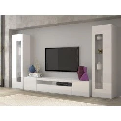 KASALINEA Ensemble Meuble TV Laqué Blanc Brillant Design ROSALI