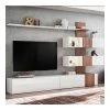 NOUVOMEUBLE Meuble TV Suspendu Blanc Et Couleur Bois ANDRANO -Vente-unique shop ensemble tv led blanc bois zd1 z