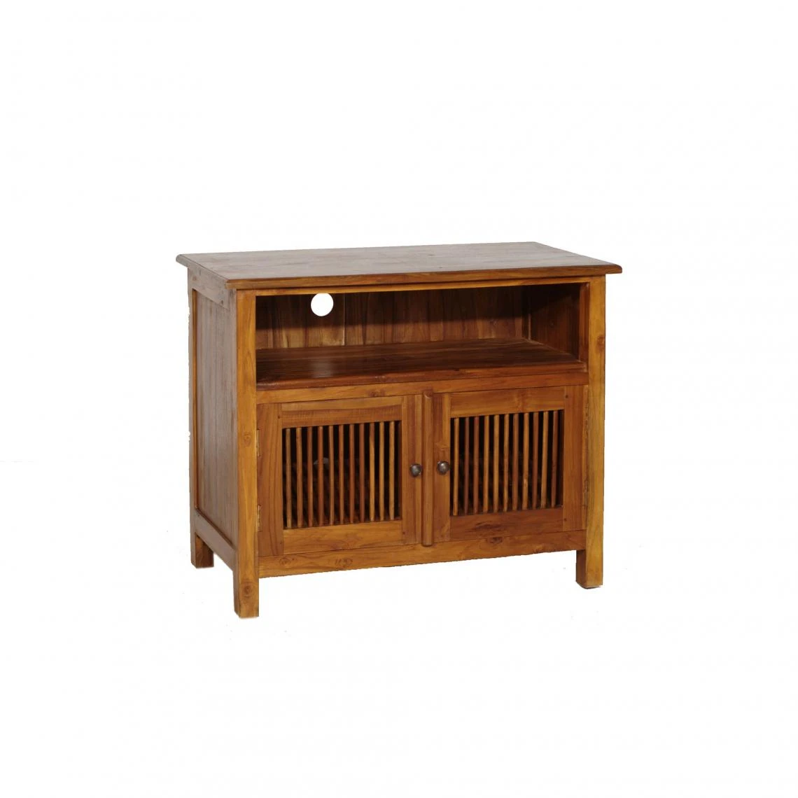 MACABANE Meuble TV 2 Portes Persiennes En Teck - Miel 4 MACABANE Meuble TV 2 Portes Persiennes En Teck - Miel – Image 2