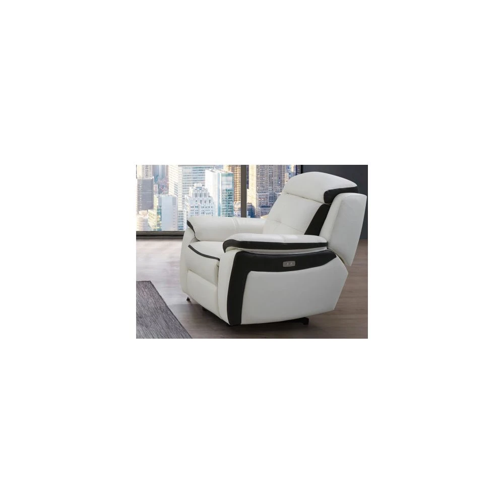 Vente-unique Fauteuil Relax électrique En Cuir ANGELIQUE - Blanc/anthracite 3 Vente-unique Fauteuil Relax électrique En Cuir ANGELIQUE - Blanc/anthracite