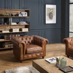 MACABANE Fauteuil Chesterfield 1 Place Vintage Cuir GASTON