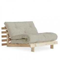 Inside 75 Fauteuil Convertible Futon ROOTS Pin Naturel Tissu Lin Couchage 90 X 2...