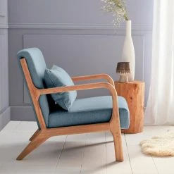 Alice's Garden Fauteuil Design Bleu En Bois Et Tissu Pieds Compas Scandinave - Lorens -Vente-unique shop fauteuil design bleu en bois et tissu pieds compas scandinav 9251263 944124 4 1140x1140