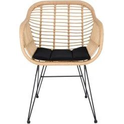 HOUSE NORDIC Fauteuil En Polyrattan Naturel Beige Avec Coussin Noir Et Piétement E... -Vente-unique shop fauteuil en rotin beige avec coussin noir et pietement en acier noir trieste design 1168995 1 1140x1140