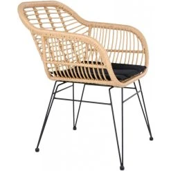 HOUSE NORDIC Fauteuil En Polyrattan Naturel Beige Avec Coussin Noir Et Piétement E... -Vente-unique shop fauteuil en rotin beige avec coussin noir et pietement en acier noir trieste design 1168995 2 1140x1140