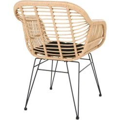HOUSE NORDIC Fauteuil En Polyrattan Naturel Beige Avec Coussin Noir Et Piétement E... -Vente-unique shop fauteuil en rotin beige avec coussin noir et pietement en acier noir trieste design 1168995 3 1140x1140