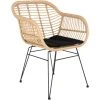 HOUSE NORDIC Fauteuil En Polyrattan Naturel Beige Avec Coussin Noir Et Piétement E...
