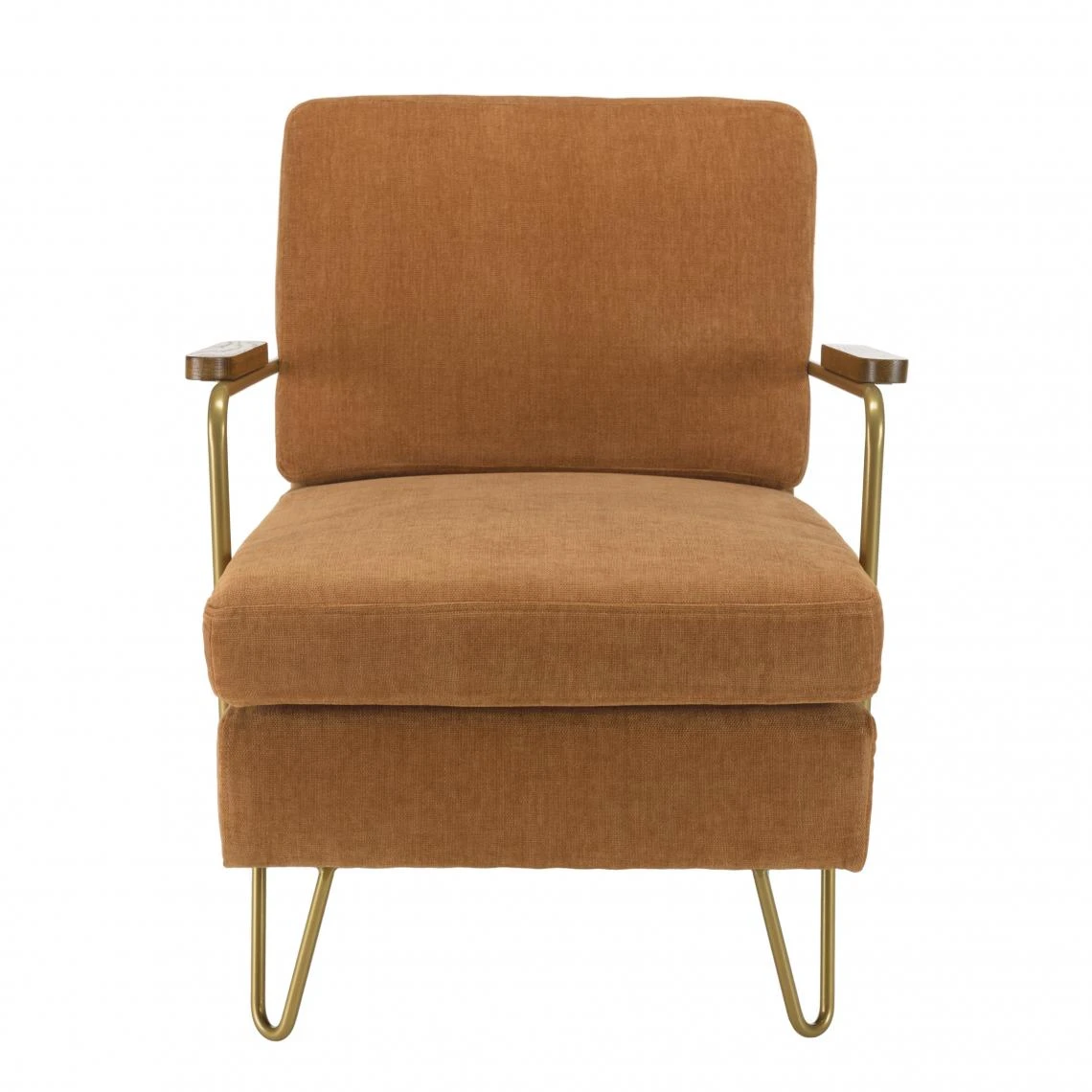 MACABANE Fauteuil Lounge Tissu Orange Métal Doré Accoudoirs Bois 8 MACABANE Fauteuil Lounge Tissu Orange Métal Doré Accoudoirs Bois – Image 6