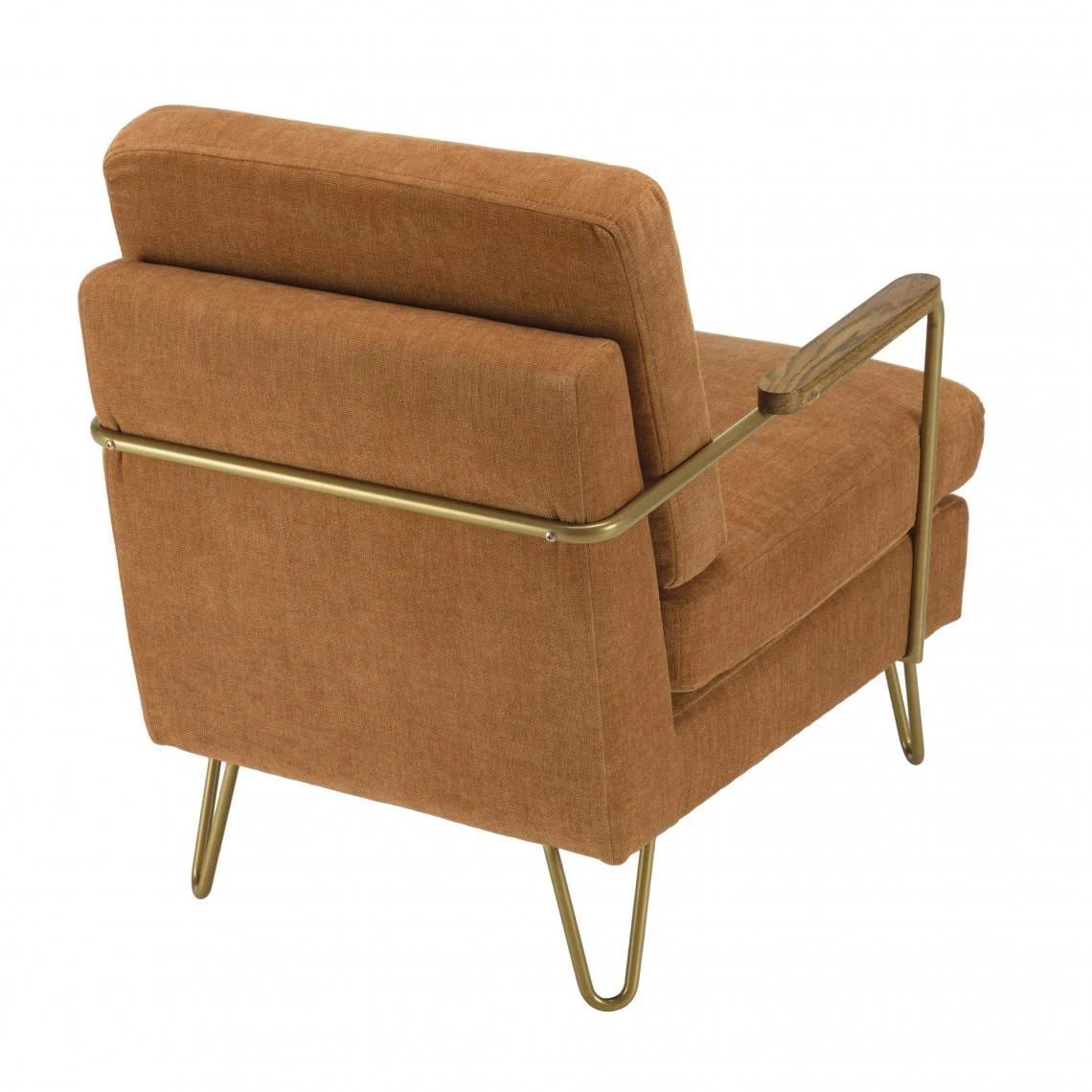 MACABANE Fauteuil Lounge Tissu Orange Métal Doré Accoudoirs Bois 9 MACABANE Fauteuil Lounge Tissu Orange Métal Doré Accoudoirs Bois – Image 7