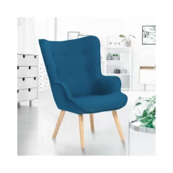 Idmarket Fauteuil Scandinave IVAR En Tissu Bleu Canard