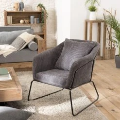 MACABANE Fauteuil Tissu AGATHE Velours Cotelé Gris Anthracite Pieds Évasés M... 50 MACABANE Fauteuil Tissu AGATHE Velours Cotelé Gris Anthracite Pieds Évasés M... -Vente-unique shop fauteuil tissu agathe velours cotele gris anthracite pieds vases metal design 3197652 8 1140x1140 2