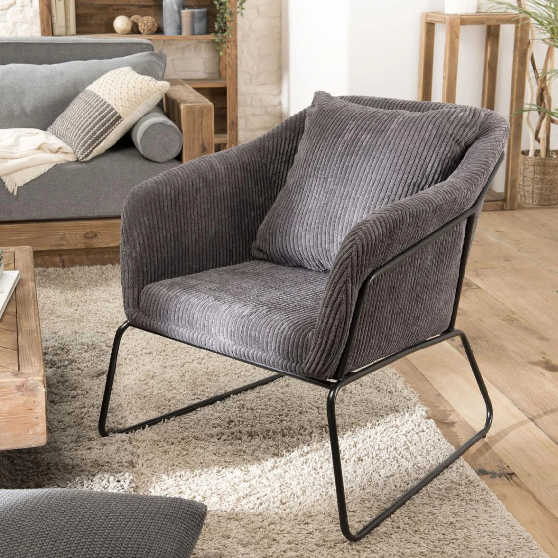 MACABANE Fauteuil Tissu AGATHE Velours Cotelé Gris Anthracite Pieds Évasés M... 3 MACABANE Fauteuil Tissu AGATHE Velours Cotelé Gris Anthracite Pieds Évasés M...