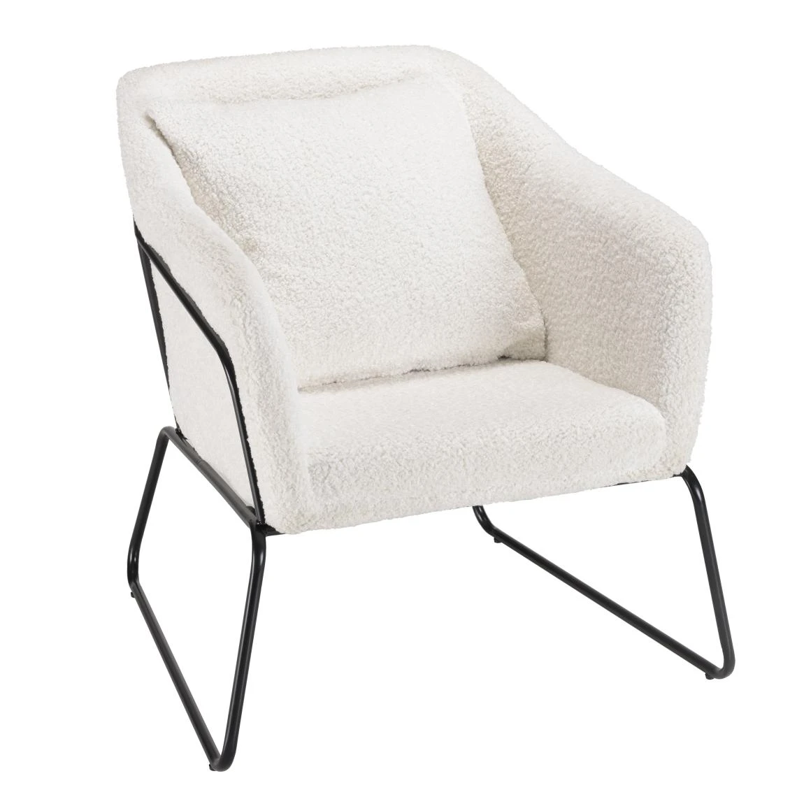MACABANE Fauteuil Tissu Bouclette Blanc Pieds évasés Métal Noir AGATHE 5 MACABANE Fauteuil Tissu Bouclette Blanc Pieds évasés Métal Noir AGATHE – Image 3