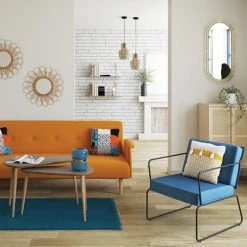 MACABANE Fauteuil Velours Pieds Métal Bleu AGATHE -Vente-unique shop fauteuil velours pieds metal bleu agathe design 1274867 2 1140x1140