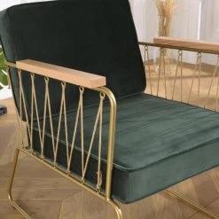 MACABANE Fauteuil Velours Vert Foncé Pieds Métal Doré Accoudoir Cordage -Vente-unique shop fauteuil velours vert fonce pieds metal dore accoudoir cordage 3358790 6189328 28 1140x1140