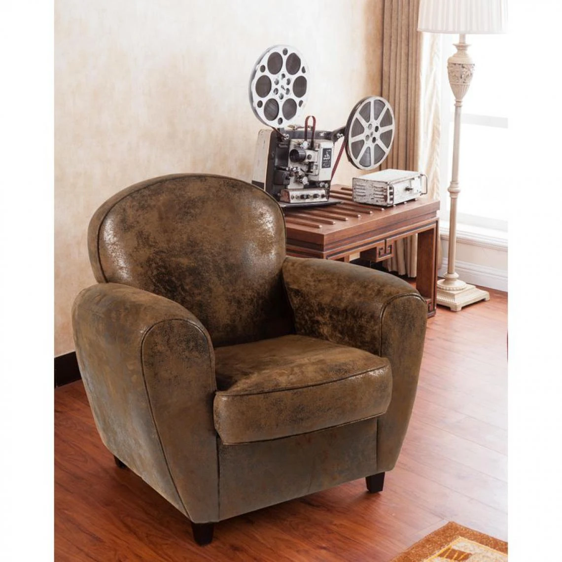 Time Fauteuil Vintage CLUB Tissu Microfibre Marron 4 Time Fauteuil Vintage CLUB Tissu Microfibre Marron – Image 2