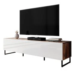 FURNIX Meuble Tv / Banc Tv Avec Pieds En Métal Zibo 160 Cm Style Mode... -Vente-unique shop furnix meuble tv banc tv avec pieds en metal zibo 160 cm style moderne avec compartiments fermes vieux bois mat blanc brillant 13427840 36723544 1140x1140