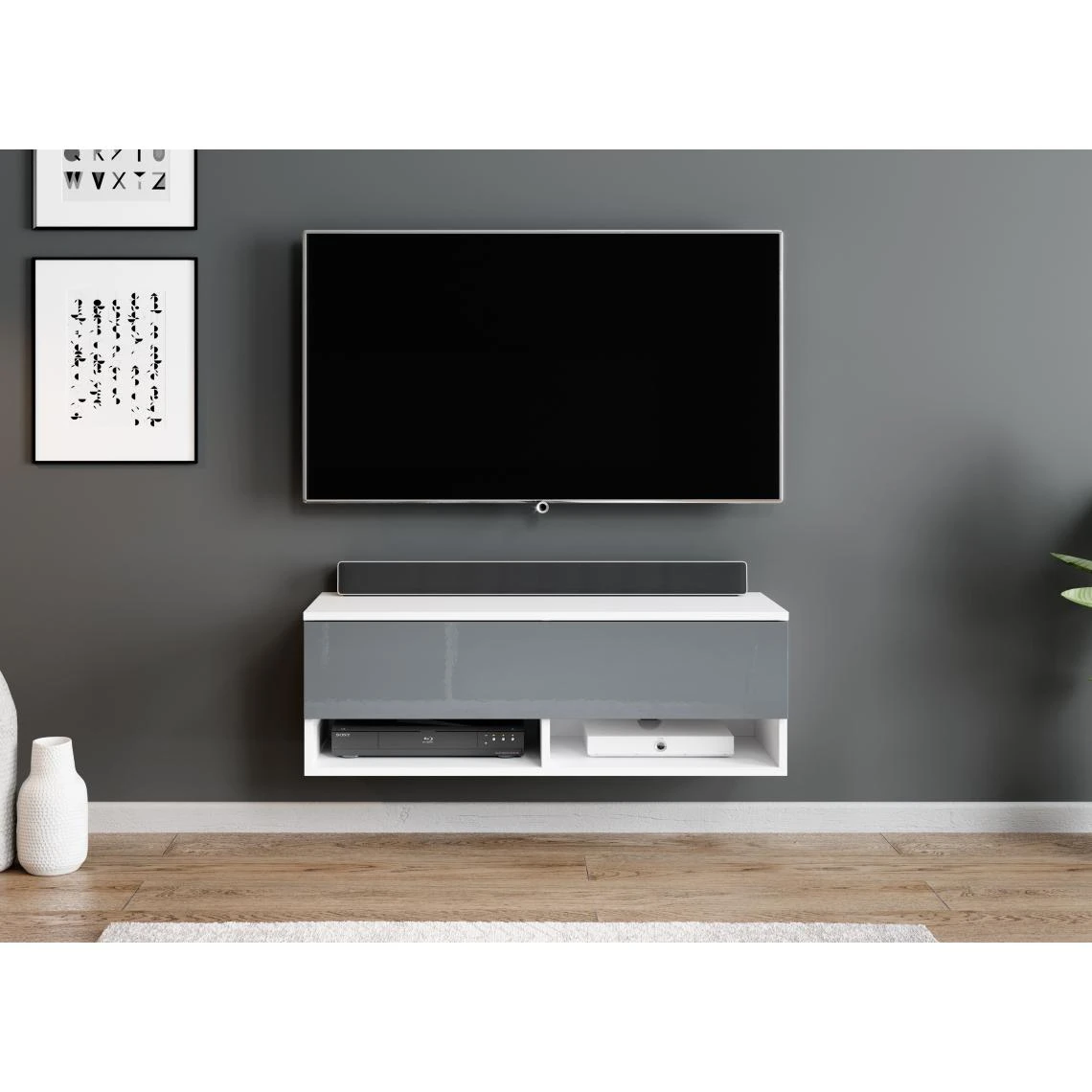 Furnix Meuble Tv / Meuble Tv Suspendu ALYX 100 X 32 X 34 Cm Style Indu... 4 Furnix Meuble Tv / Meuble Tv Suspendu ALYX 100 X 32 X 34 Cm Style Indu... – Image 2