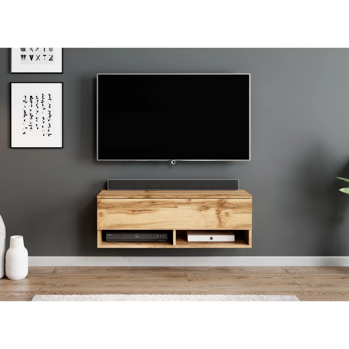 Furnix Meuble Tv / Meuble Tv Suspendu ALYX 100 X 32 X 34 Cm Style Indu... 4 Furnix Meuble Tv / Meuble Tv Suspendu ALYX 100 X 32 X 34 Cm Style Indu... – Image 2