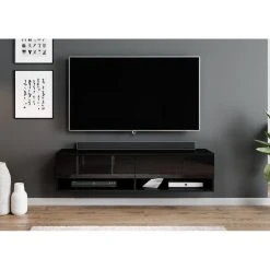 Furnix Meuble Tv / Meuble Tv Suspendu ALYX 140 X 32 X 34 Cm Style Indu... -Vente-unique shop furnix meuble tv meuble tv suspendu alyx 140 x 32 x 34 cm style industriel noir mat noir brillant sans led 13138692 35711662 1140x1140