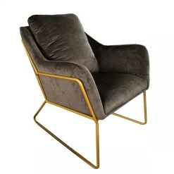 Mathi Design GOLDEN - Fauteuil Velours Gris Et Métal Doré