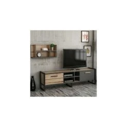 HOMEMANIA Meuble TV Leno Moderne - Avec Portes, Étagères - Pour Salo... 7 HOMEMANIA Meuble TV Leno Moderne - Avec Portes, Étagères - Pour Salo... -Vente-unique shop hio8681285945426 img01