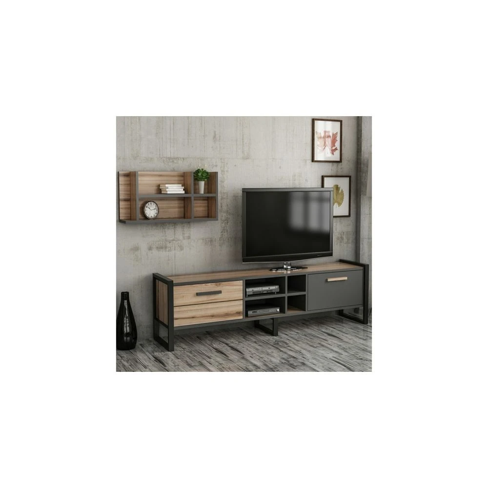 HOMEMANIA Meuble TV Leno Moderne - Avec Portes, Étagères - Pour Salo... 4 HOMEMANIA Meuble TV Leno Moderne - Avec Portes, Étagères - Pour Salo... – Image 2