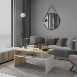 HOMEMANIA Ada Table Basse - Avec Étagères - Du Salon - Blanc, Chêne...