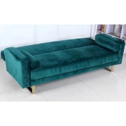 MENZZO Canapé Convertible Moonlight Velours Vert Pied Or -Vente-unique shop jh758green 3