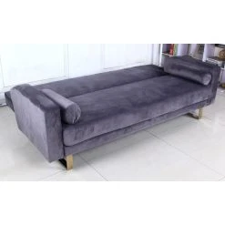 MENZZO Canapé Convertible Moonlight Velours Gris Pied Or -Vente-unique shop jh758grey 3