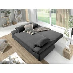 Bestmobilier Canapé Droit Convertible 3 Places LARS - Tissu Gris Foncé -Vente-unique shop lars canape droit 3 places convertible avec coffre de rangement style scandinave 2