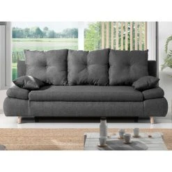 Bestmobilier Canapé Droit Convertible 3 Places LARS - Tissu Gris Foncé