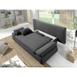 Bestmobilier Canapé Droit Convertible 3 Places LARS - Tissu Gris Foncé -Vente-unique shop lars canape droit 3 places convertible avec coffre de rangement style scandinave 3