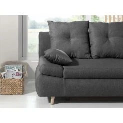 Bestmobilier Canapé Droit Convertible 3 Places LARS - Tissu Gris Foncé -Vente-unique shop lars canape droit 3 places convertible avec coffre de rangement style scandinave 4