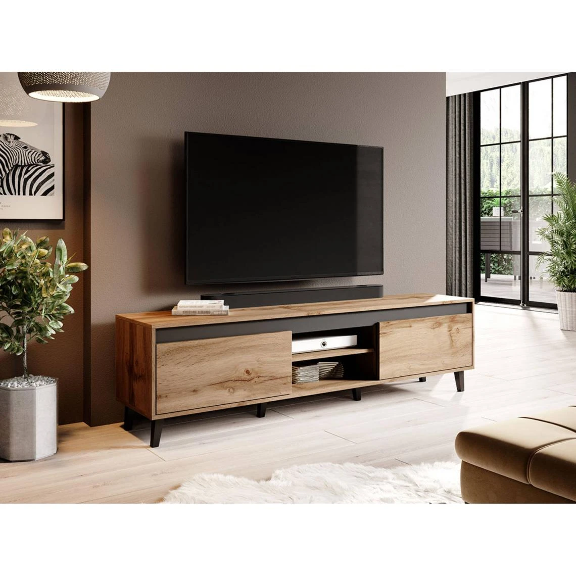 Bestmobilier Lord - Meuble TV - Bois Et Noir - 170 Cm - Style Industriel 3 Bestmobilier Lord - Meuble TV - Bois Et Noir - 170 Cm - Style Industriel