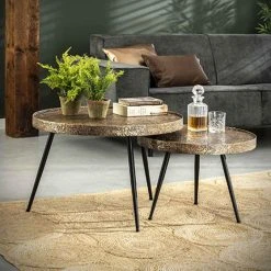 MES Lot De 2 Tables Basses Rondes 74 Et 58 Cm En Métal Bronze - NYJJO