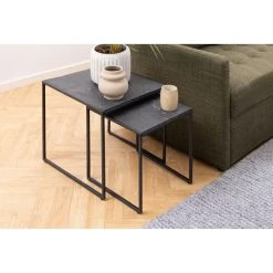 TOILINUX Lot De 2 Tables D'appoint Carré Encastrables En Mélaminé Et Métal ... -Vente-unique shop lot de 2 tables dappoint carre encastrables en melamine et metal l50 cm x h 45 cm noir 14071726 39079568 1140x1140