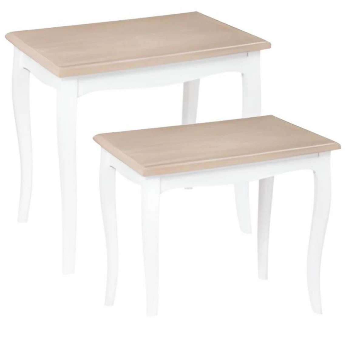 Pegane Lot De 2 Tables D'appoint Gigognes En Bois Coloris Blanc / Naturel 3 Pegane Lot De 2 Tables D'appoint Gigognes En Bois Coloris Blanc / Naturel