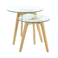 MES Lot De 2 Tables Gigognes 50 Et 40 Cm En Verre Et Bois