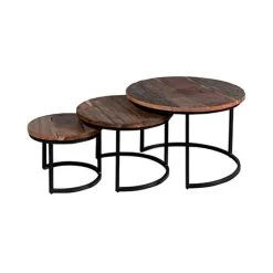 MES Lot De 3 Tables Basses Rondes 76, 60 Et 45 Cm En Bois Recyclé Marron