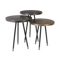 MES Lot De 3 Tables D'appoint Rondes 35,5 Cm En Aluminium