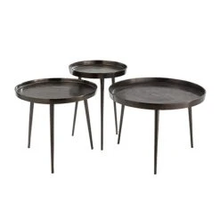 MES Lot De 3 Tables D'appoint Rondes 61,5, 51,5 Et 40 Cm En Métal Gris Fo...
